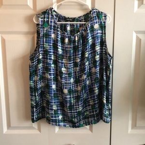 Nine West 1X blue, green black and white blouse